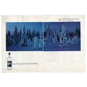 1991 Finlandia Vodka Two Page Vintage Print Ad Winter Scene Snow Covered Trees